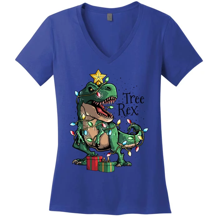 Funny Trex Dinosaur Christmas Tree Rex Gift Women's V-Neck T-Shirt