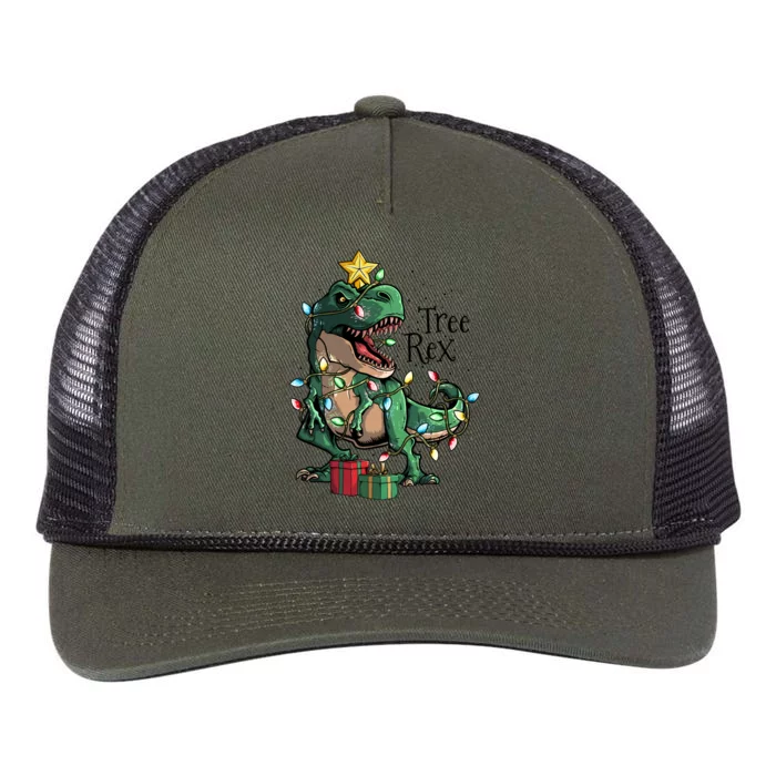 Funny Trex Dinosaur Christmas Tree Rex Gift Retro Rope Trucker Hat Cap