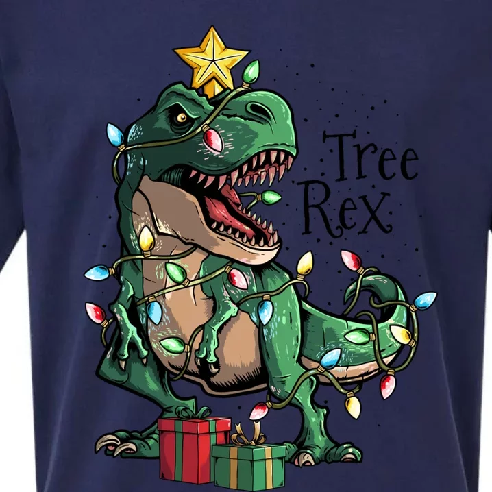 Funny Trex Dinosaur Christmas Tree Rex Gift Sueded Cloud Jersey T-Shirt