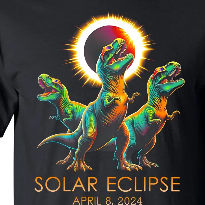 Funny Trex Dinosaur Watching Total Solar Eclipse Apr 8 2024 Tall T-Shirt