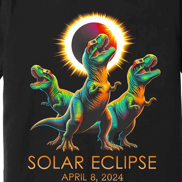 Funny Trex Dinosaur Watching Total Solar Eclipse Apr 8 2024 Premium T-Shirt