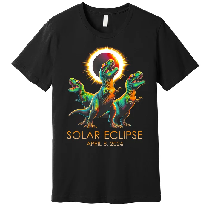 Funny Trex Dinosaur Watching Total Solar Eclipse Apr 8 2024 Premium T-Shirt