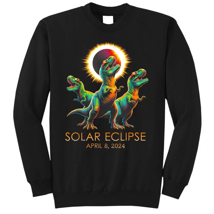 Funny Trex Dinosaur Watching Total Solar Eclipse Apr 8 2024 Tall Sweatshirt