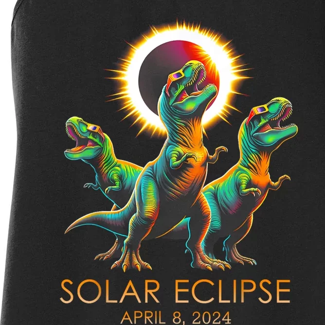 Funny Trex Dinosaur Watching Total Solar Eclipse Apr 8 2024 Women's Racerback Tank