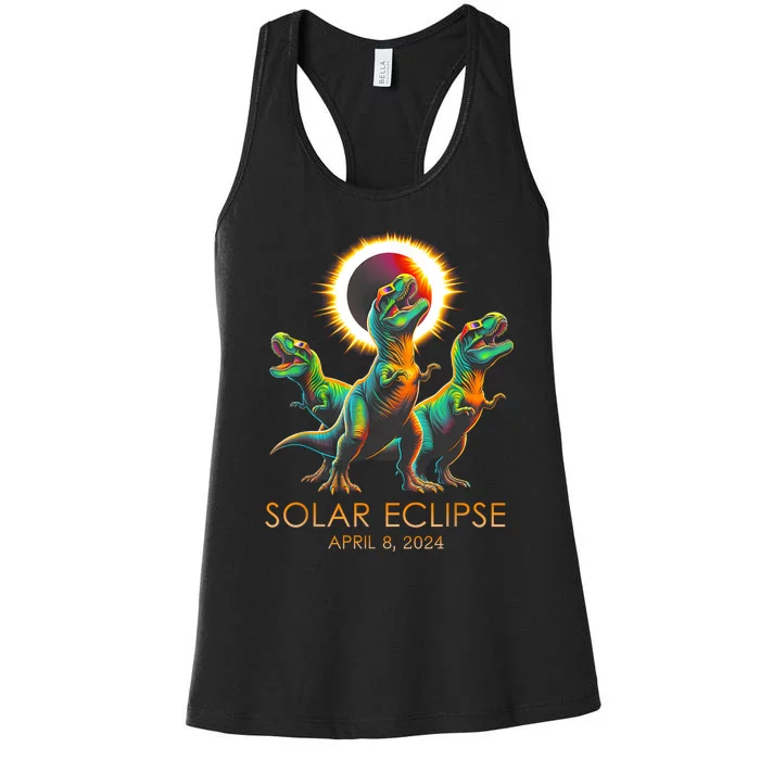 Funny Trex Dinosaur Watching Total Solar Eclipse Apr 8 2024 Women's Racerback Tank