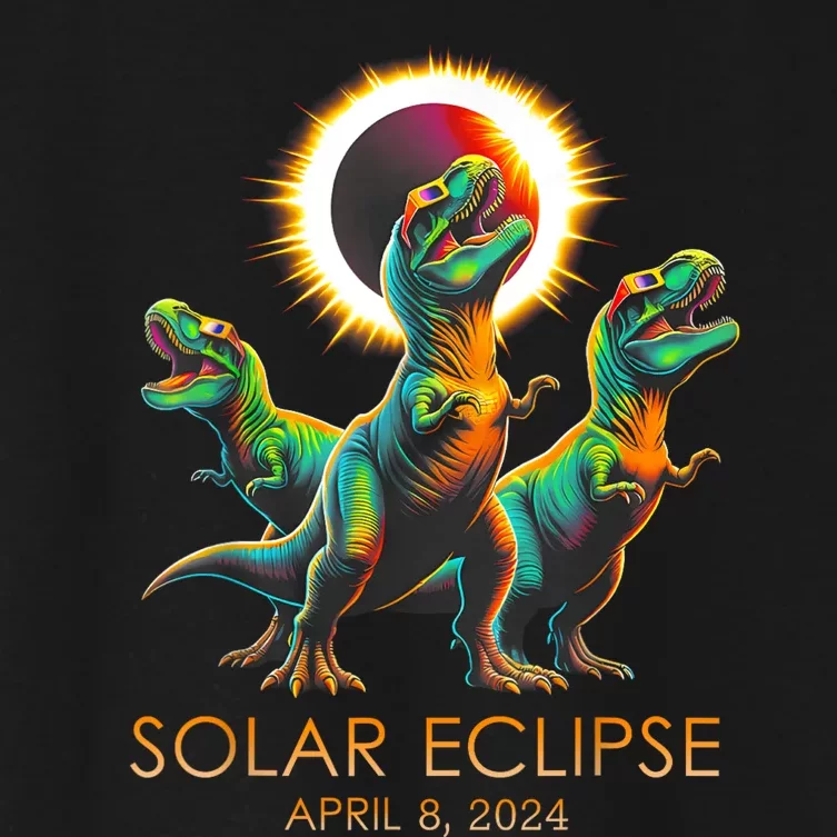 Funny Trex Dinosaur Watching Total Solar Eclipse Apr 8 2024 Women's Crop Top Tee