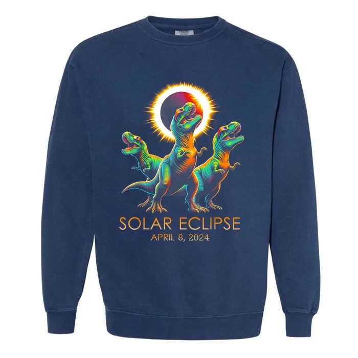 Funny Trex Dinosaur Watching Total Solar Eclipse Apr 8 2024 Garment-Dyed Sweatshirt