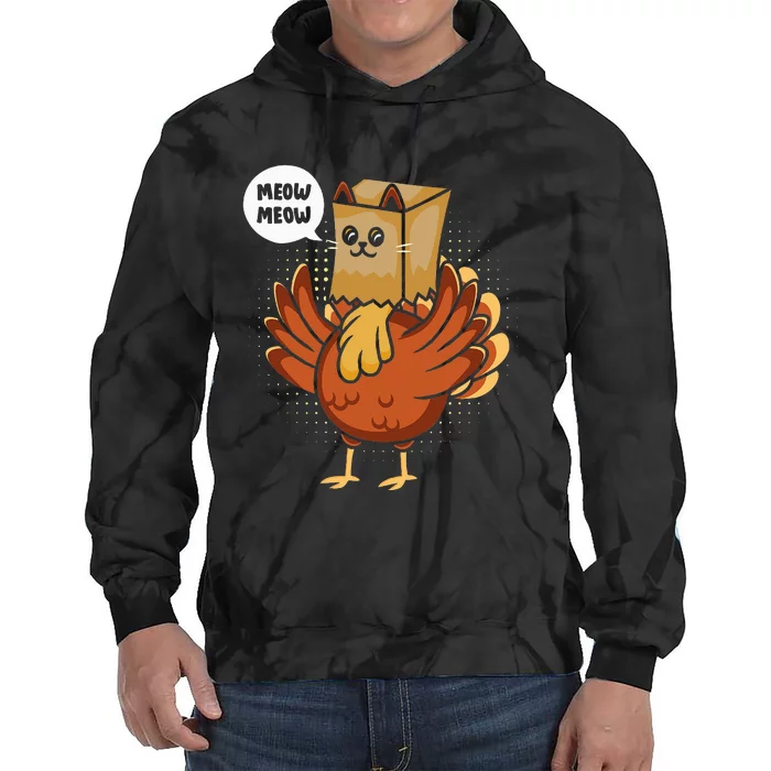 Funny Thanksgiving Day Fake Cat Turkey Meow Animal Farmer Tie Dye Hoodie