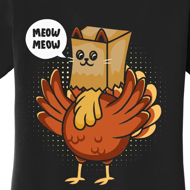 Funny Thanksgiving Day Fake Cat Turkey Meow Animal Farmer Women's T-Shirt