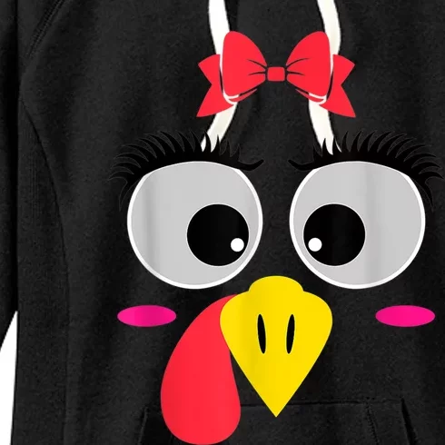 Funny Thanksgiving Day Turkey Face Girl Red Bow Costume Women's Fleece Hoodie