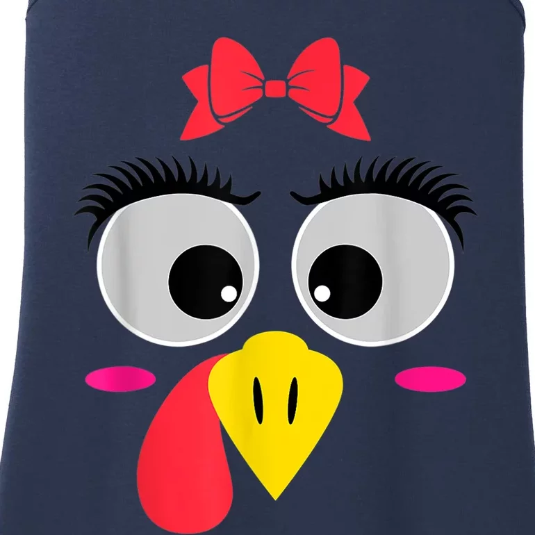 Funny Thanksgiving Day Turkey Face Girl Red Bow Costume Ladies Essential Tank