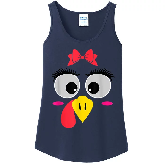 Funny Thanksgiving Day Turkey Face Girl Red Bow Costume Ladies Essential Tank