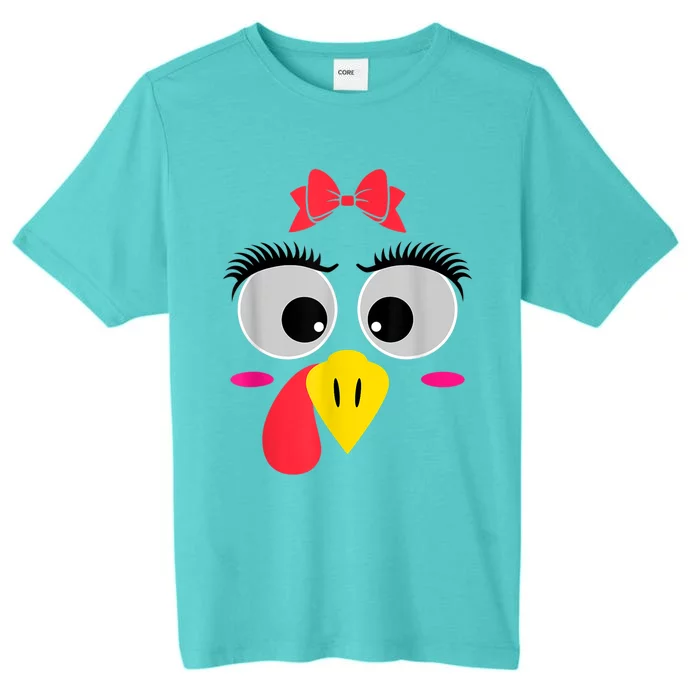 Funny Thanksgiving Day Turkey Face Girl Red Bow Costume ChromaSoft Performance T-Shirt