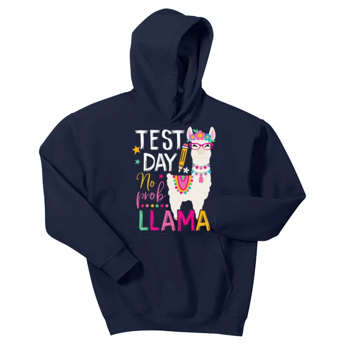 Funny Test Day No Probllama Llama Teacher Testing Day Llama Kids Hoodie