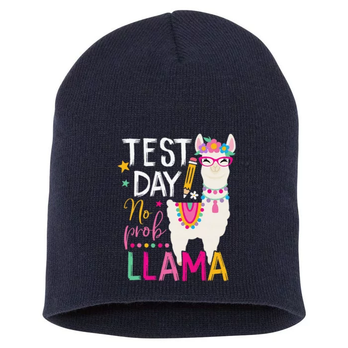 Funny Test Day No Probllama Llama Teacher Testing Day Llama Short Acrylic Beanie