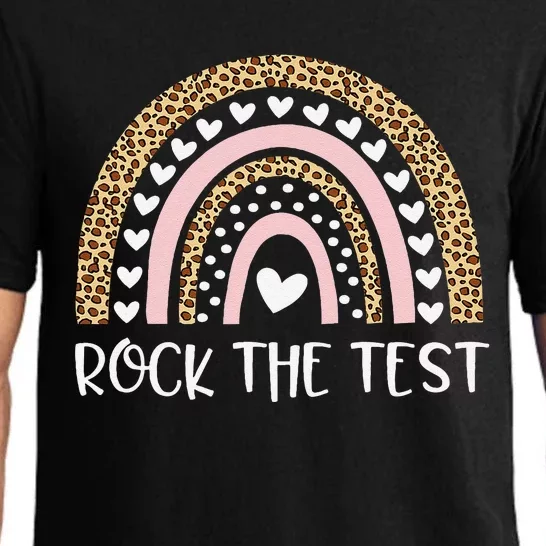 Funny Test Day Rock The Test Teacher Rainbow Leopard Student Pajama Set