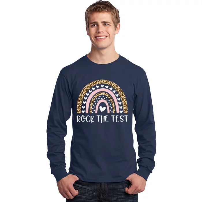 Funny Test Day Rock The Test Teacher Rainbow Leopard Student Long Sleeve Shirt