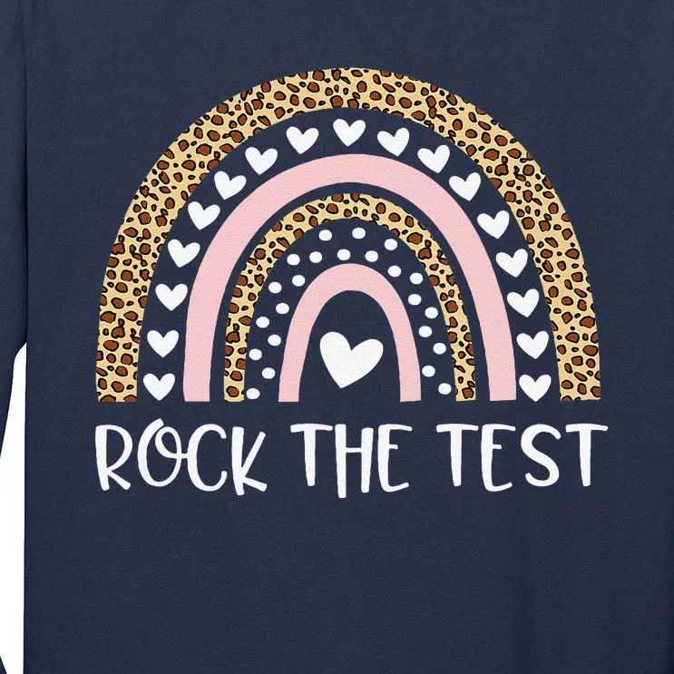 Funny Test Day Rock The Test Teacher Rainbow Leopard Student Long Sleeve Shirt