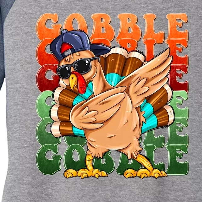 Funny Thanksgiving Dabbin Turkey Gobble Women's Tri-Blend 3/4-Sleeve Raglan Shirt