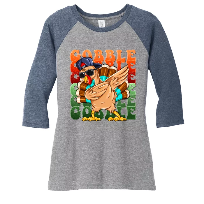 Funny Thanksgiving Dabbin Turkey Gobble Women's Tri-Blend 3/4-Sleeve Raglan Shirt