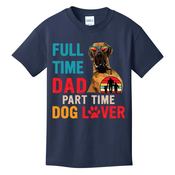 Full Time Dad Funny Joke Dog Lover Great Dane Sunglasses Kids T-Shirt