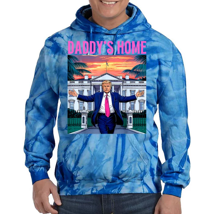 Funny Trump DaddyS Home Trump Pink 2024 Tie Dye Hoodie