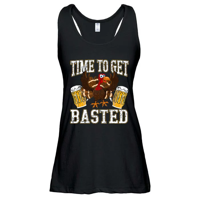 Funny Thanksgiving Drinking Time To Get Basted Turkey Ladies Essential Flowy Tank