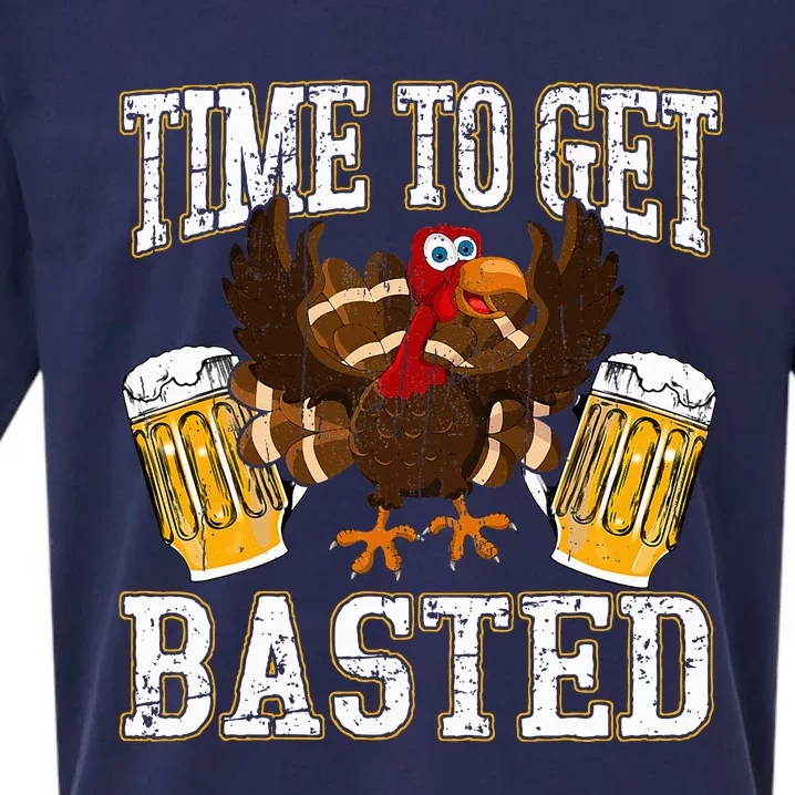 Funny Thanksgiving Drinking Time To Get Basted Turkey Sueded Cloud Jersey T-Shirt