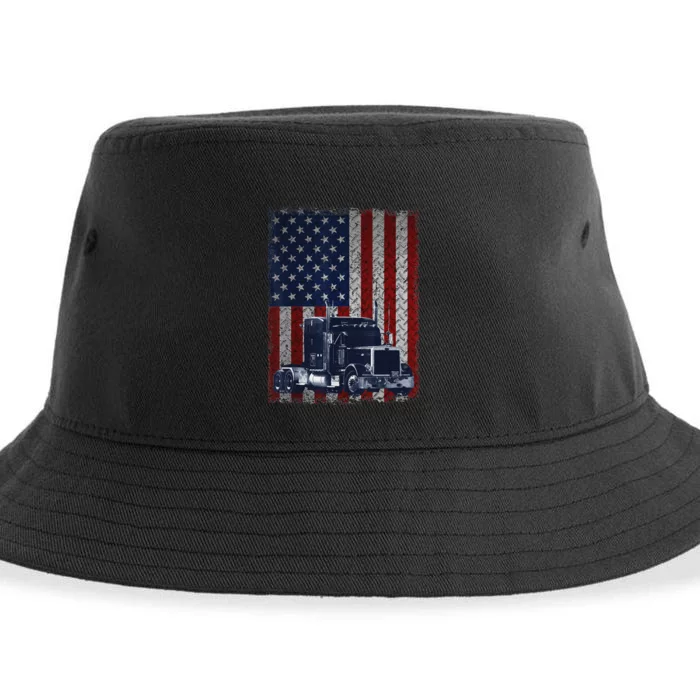 Funny Truck Driver American Flag Trucker Gift Sustainable Bucket Hat