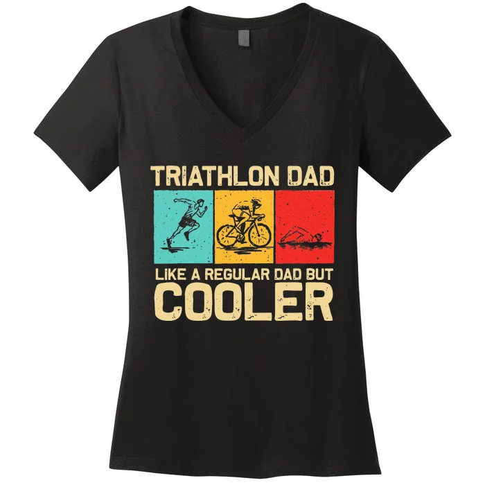 Funny Triathlon Design For Men Dad Swim Bike Run Triathletes Women's V-Neck T-Shirt