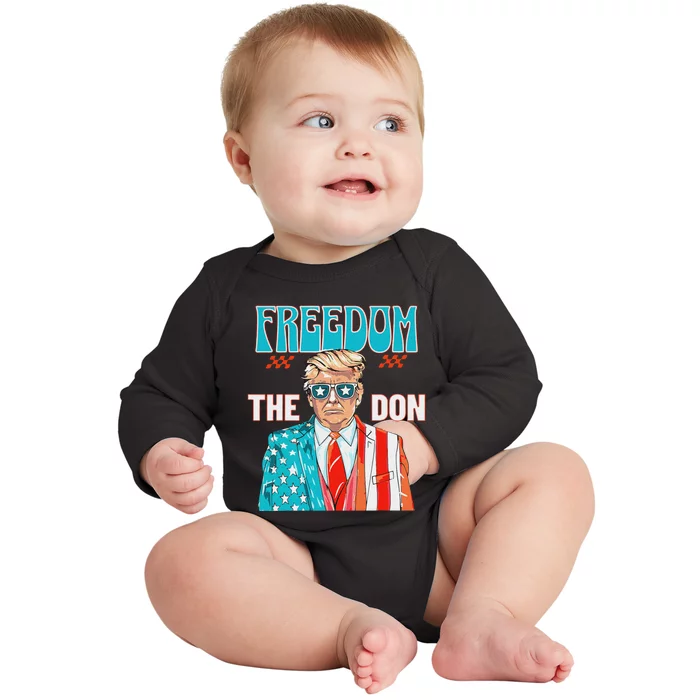 Freedom The Don Patriotic July 4th Trump Design Baby Long Sleeve Bodysuit