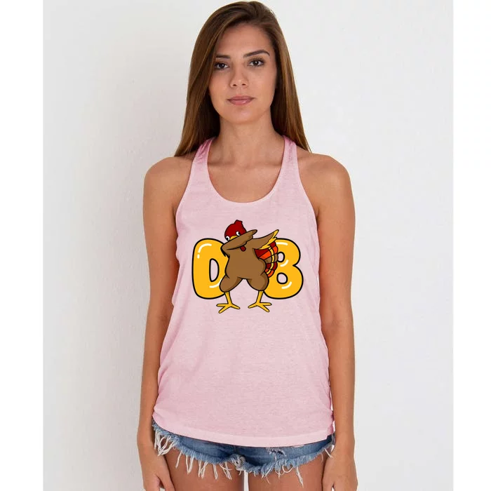 Funny Thanksgiving Dabbing Turkey Outfit Funny Gift Women's Knotted Racerback Tank