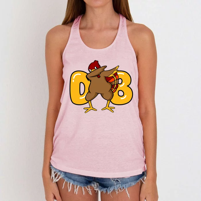 Funny Thanksgiving Dabbing Turkey Outfit Funny Gift Women's Knotted Racerback Tank