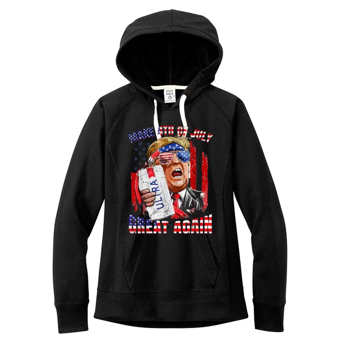 Funny Trump Drinking Make 4th Of July Great Again Women's Fleece Hoodie