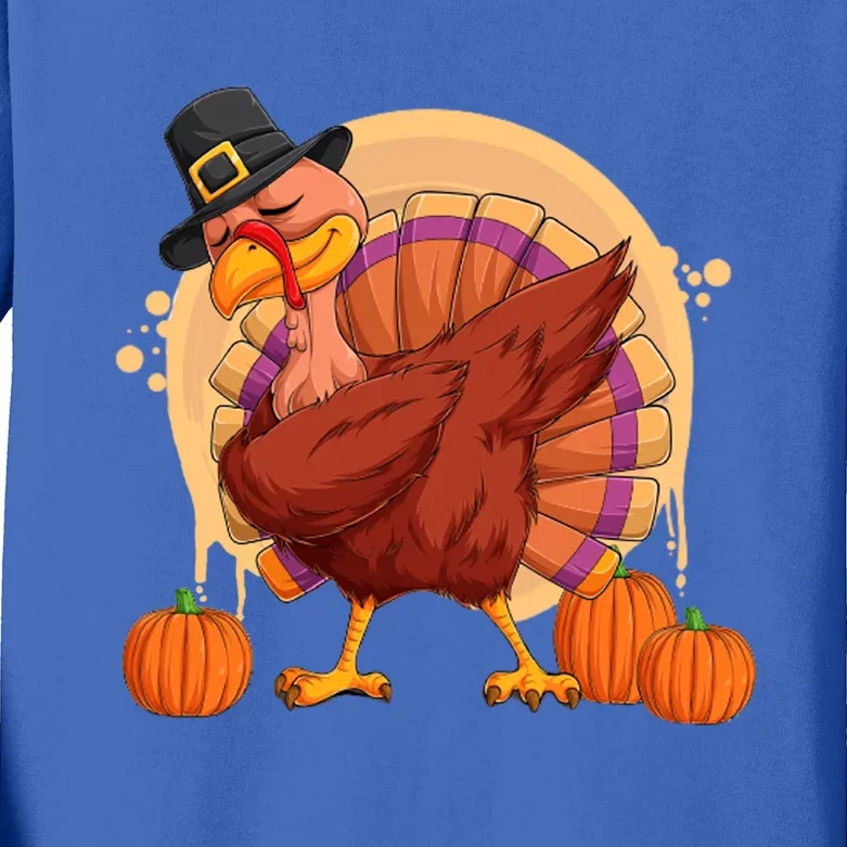 Funny Thanksgiving Dabbing Turkey Gift Kids Long Sleeve Shirt