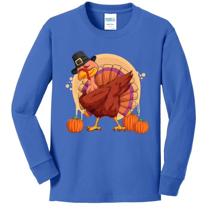 Funny Thanksgiving Dabbing Turkey Gift Kids Long Sleeve Shirt