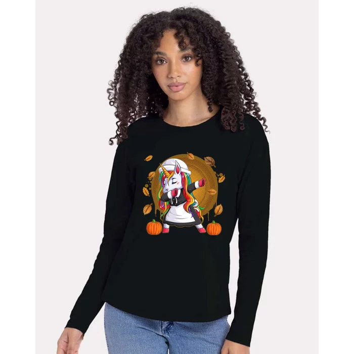 Funny Thanksgiving Dabbing Unicorn Pilgrim Womens Cotton Relaxed Long Sleeve T-Shirt