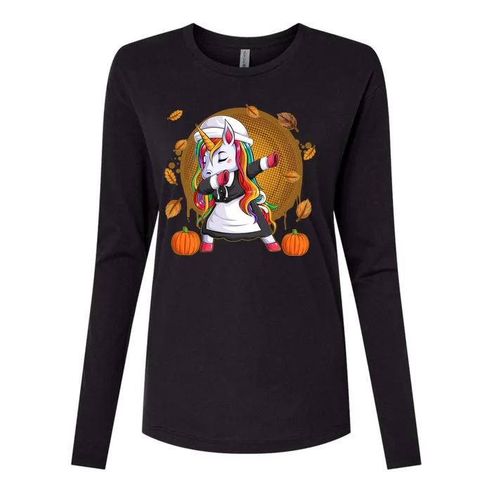 Funny Thanksgiving Dabbing Unicorn Pilgrim Womens Cotton Relaxed Long Sleeve T-Shirt