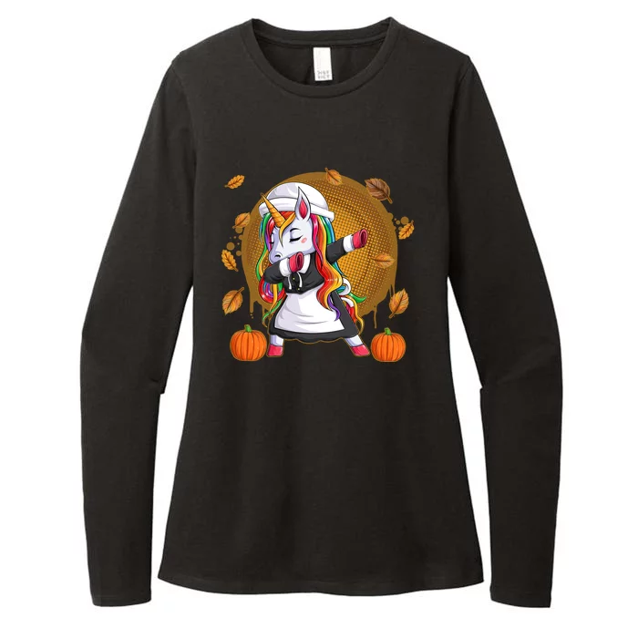 Funny Thanksgiving Dabbing Unicorn Pilgrim Womens CVC Long Sleeve Shirt