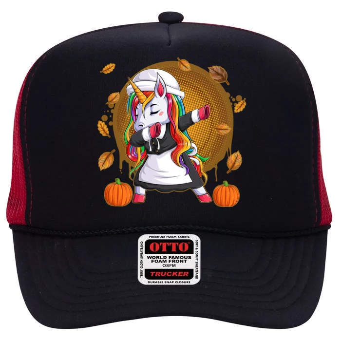 Funny Thanksgiving Dabbing Unicorn Pilgrim High Crown Mesh Trucker Hat