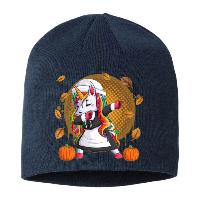 Funny Thanksgiving Dabbing Unicorn Pilgrim 8 1/2in Sustainable Knit Beanie