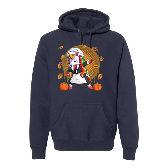 Funny Thanksgiving Dabbing Unicorn Pilgrim Premium Hoodie