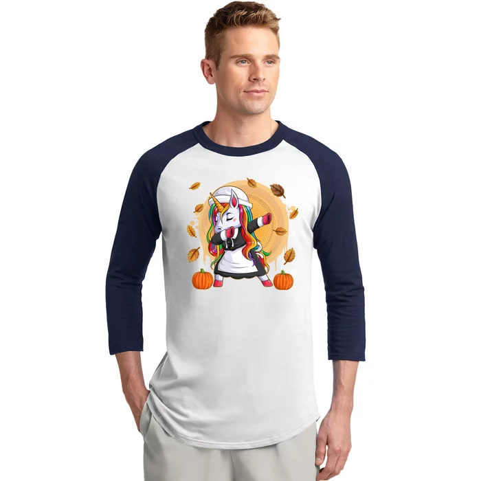 Funny Thanksgiving Dabbing Unicorn Pilgrim Baseball Sleeve Shirt