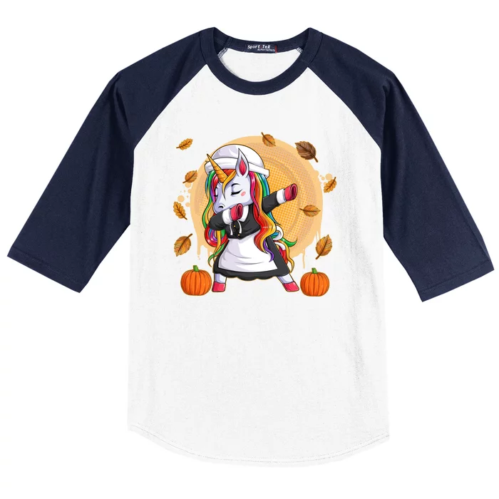 Funny Thanksgiving Dabbing Unicorn Pilgrim Baseball Sleeve Shirt