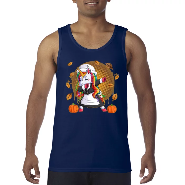 Funny Thanksgiving Dabbing Unicorn Pilgrim Tank Top