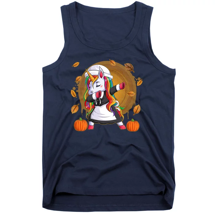 Funny Thanksgiving Dabbing Unicorn Pilgrim Tank Top