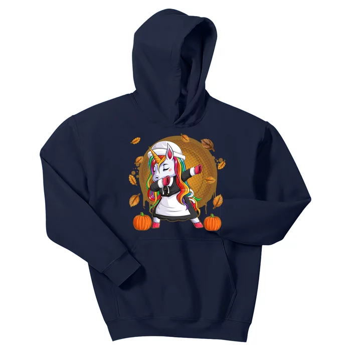 Funny Thanksgiving Dabbing Unicorn Pilgrim Kids Hoodie