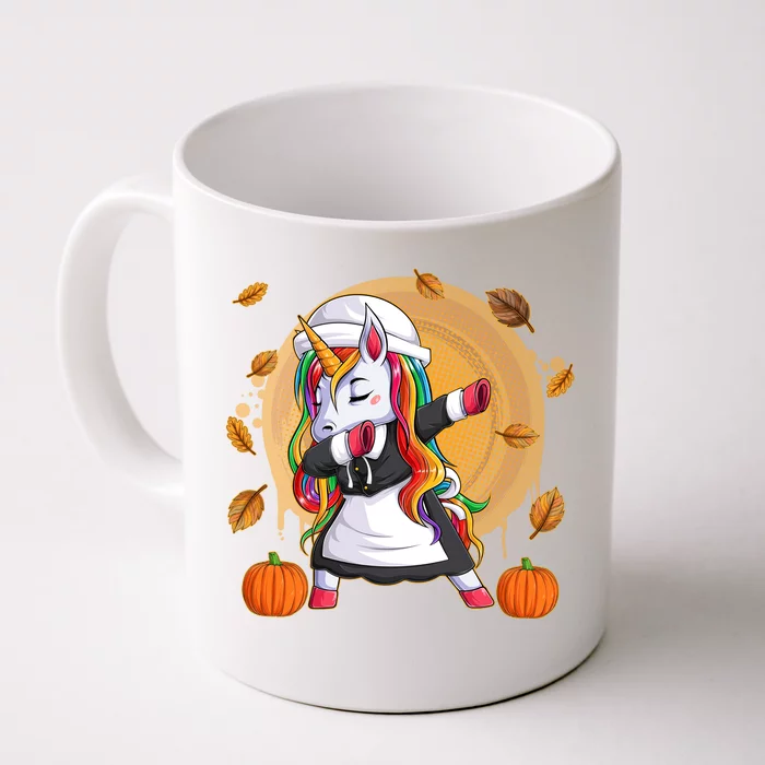 Funny Thanksgiving Dabbing Unicorn Pilgrim Front & Back Coffee Mug