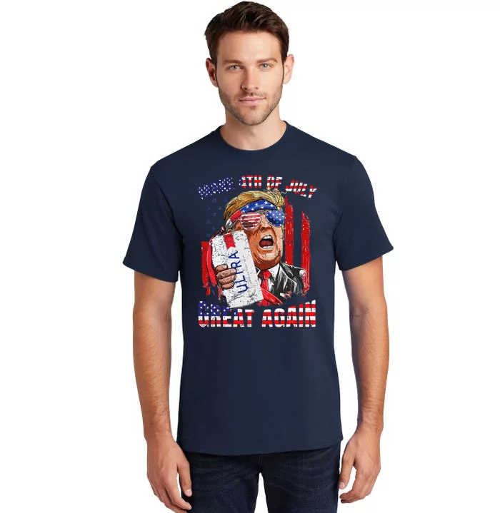 Funny Trump Drinking Make 4th Of July Great Again Us Flag Tall T-Shirt