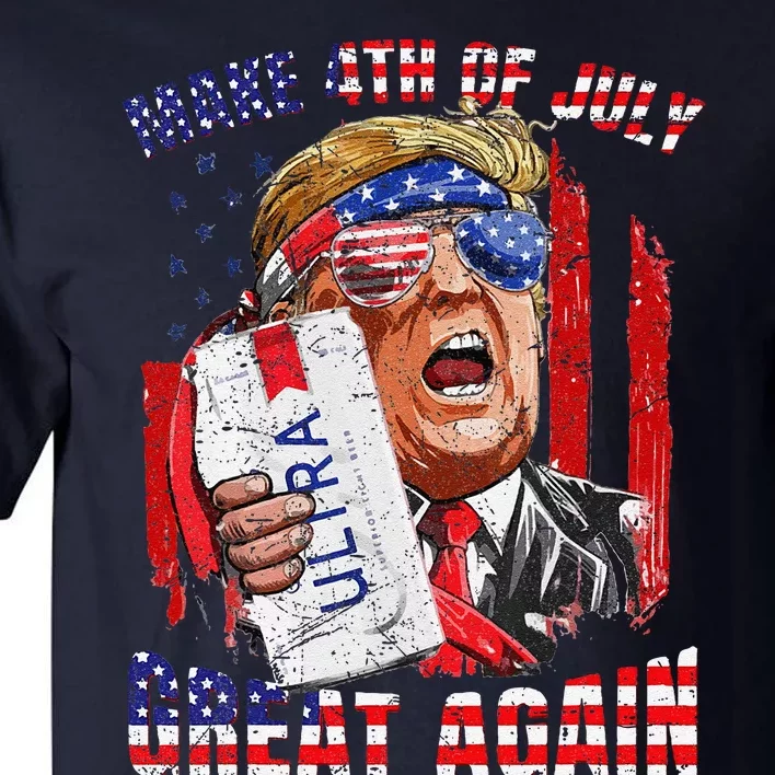 Funny Trump Drinking Make 4th Of July Great Again Us Flag Tall T-Shirt